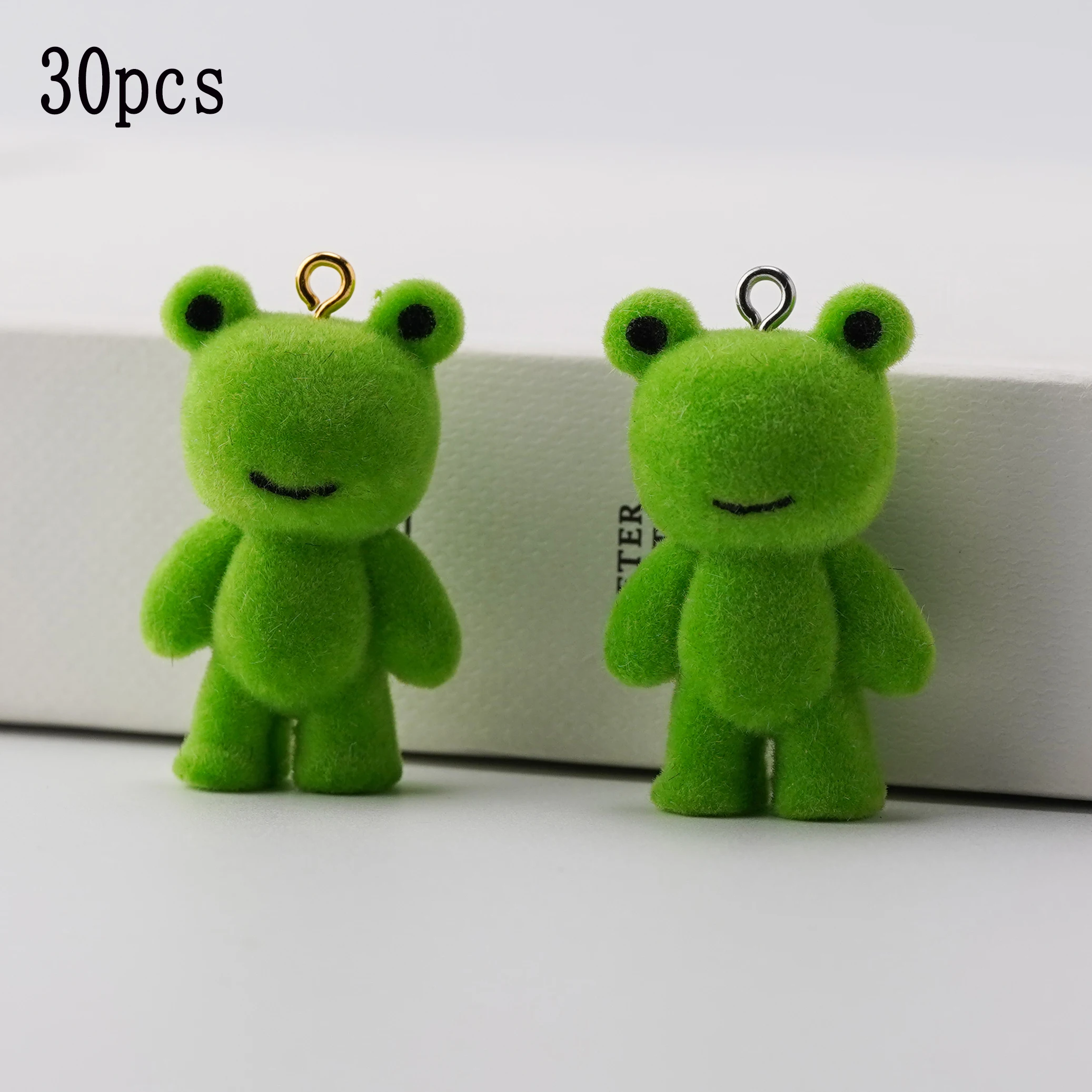 30pcs 3D Cartoon Frog Charms Flocking Animal Pendants For Making Bracelet Necklace Keychain Handmade Accessories Supplies