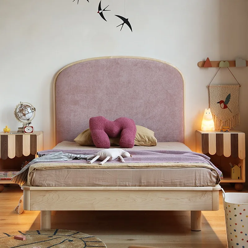 North American hard maple full solid wood bed, teen single bed, cherry wood boys and girls bedroom soft bag small bed
