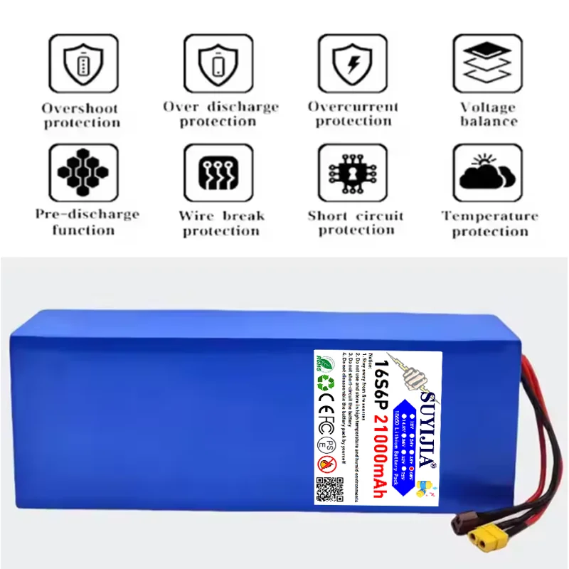Air fast transportation 60V New Full Capacity Power 18650 Lithium Battery 21ah Lithium Battery Pack 16S6P Suitable for 250-2000W
