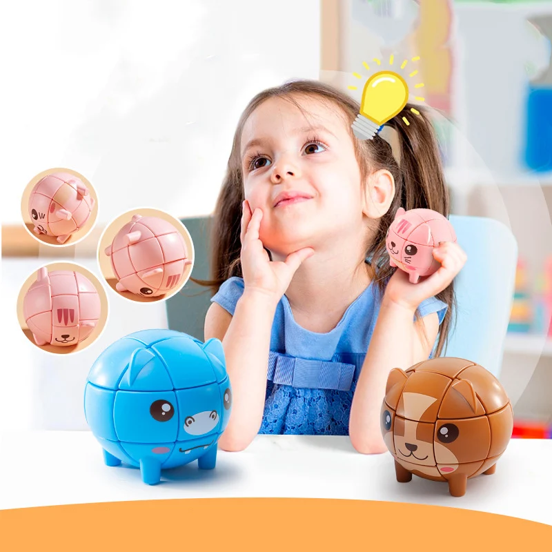 Creative Cartoon Animal Model Magic Cube Cat Pig Bear Third Order Competition Magic Cube Children\'s Educational Toys Gifts