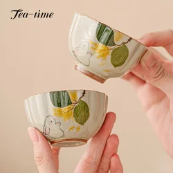 50ml Plant Ash Hand-painted Cute Rabbit Ceramic Tea Cup Master Single Cup Teacups Household Chinese Tea KungFu Tea Set Tea Maker