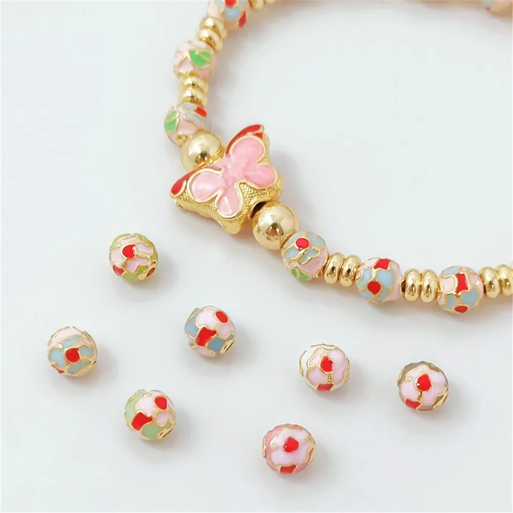 Jingtai Blue Oil-drip Gold-plated Flower Beads Round Beads Pumpkin Beads Small Peach Blossom Spacer Beads DIY Jewelry Accessorie