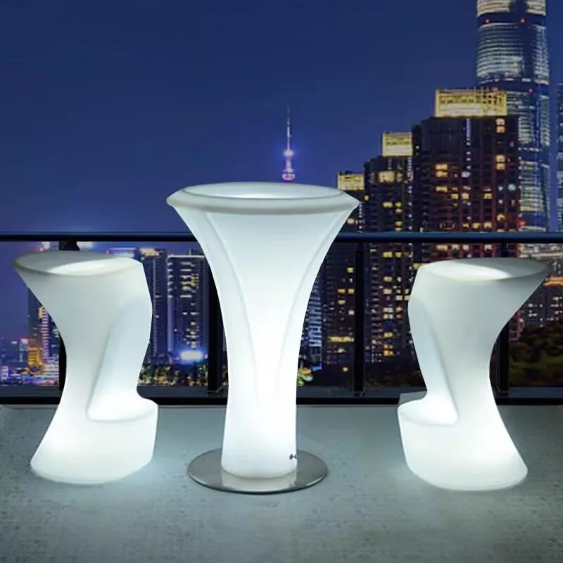 110CM LED Illuminated Round Cocktail Table Waterproof Bar Stools Plastic Coffee Table Commercial Furniture Supply