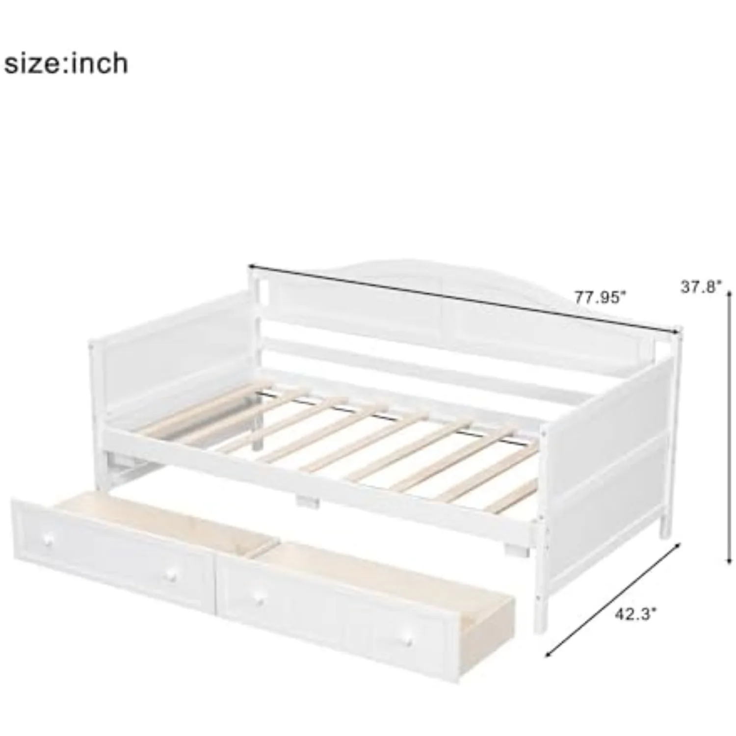 Wood Daybed Twin with 2 Drawers and Slats Support,for Small Space,White