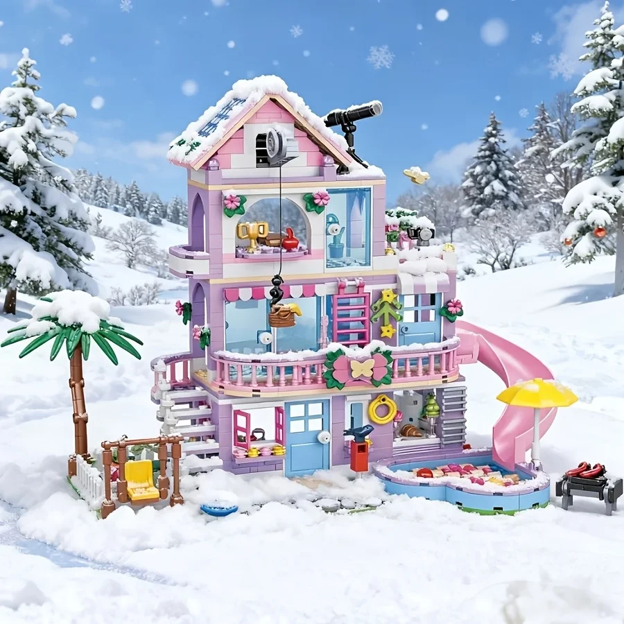 Friends City House Summer Holiday Slide Pool Villa Apartment MOC Building Blocks Set DIY Toys for Christmas Gift