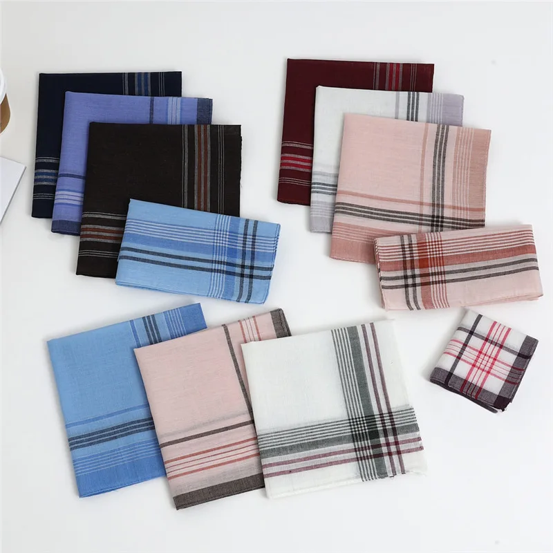 12Pcs Handkerchief Classic Polyester Men's Plaid Vintage Thin Elders The Elderly Women Wipes 35*35cm