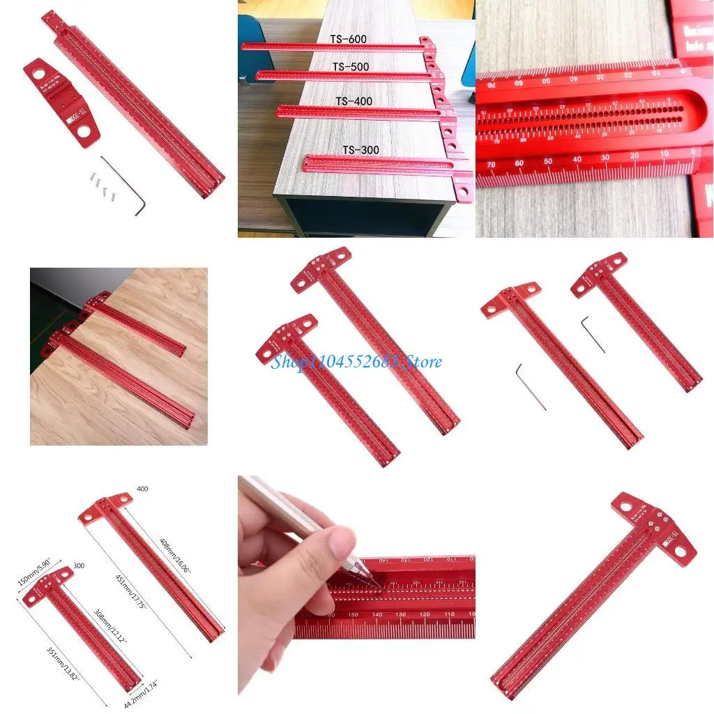 

Y6GD Woodworking Measuring Tool Scribering Ruler 300/400mm Square Hole T-Ruler