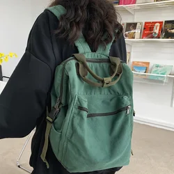 New Solid Color Women Canvas Backpack Vintage School Bag for Teenage Girl 2024 Outdoor Travel Handbag Purses Book Bag Rucksack