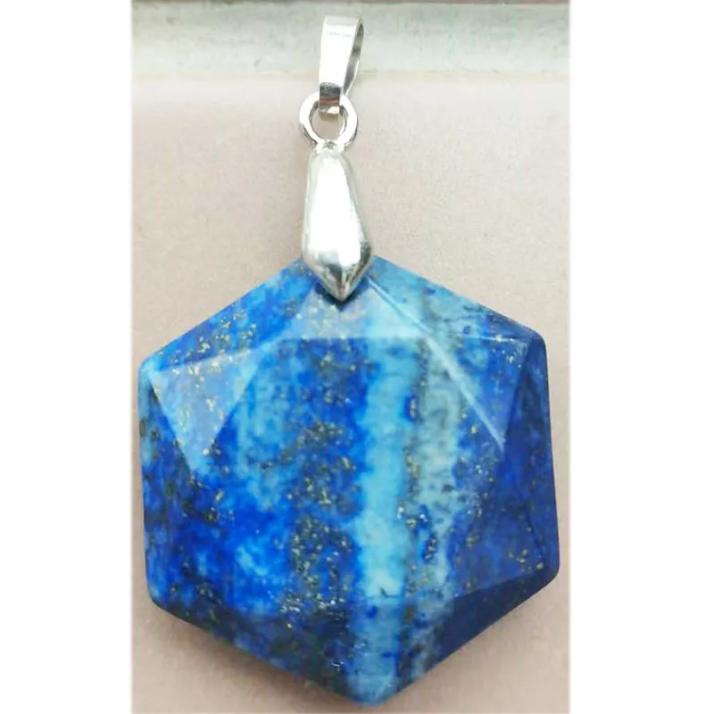 Beautiful jewelry  Natural Lapis Lazuli Hexagon Women Men Pendant Bead PC5693