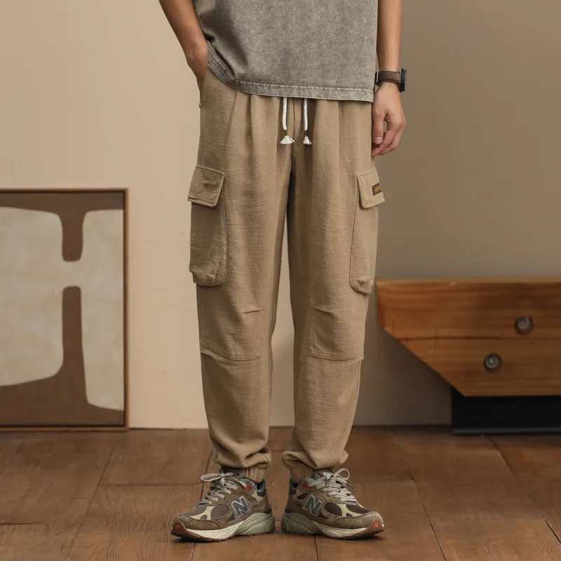 Fall 2024 new men's linen overalls loose casual pants retro corset tracksuit pants