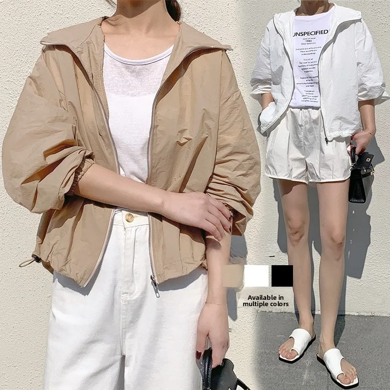 

Casual Versatile Women's Sun Protection Clothing Small Outerwear Loose Fit Regular Sve Design Seven Sve Zipper Closure