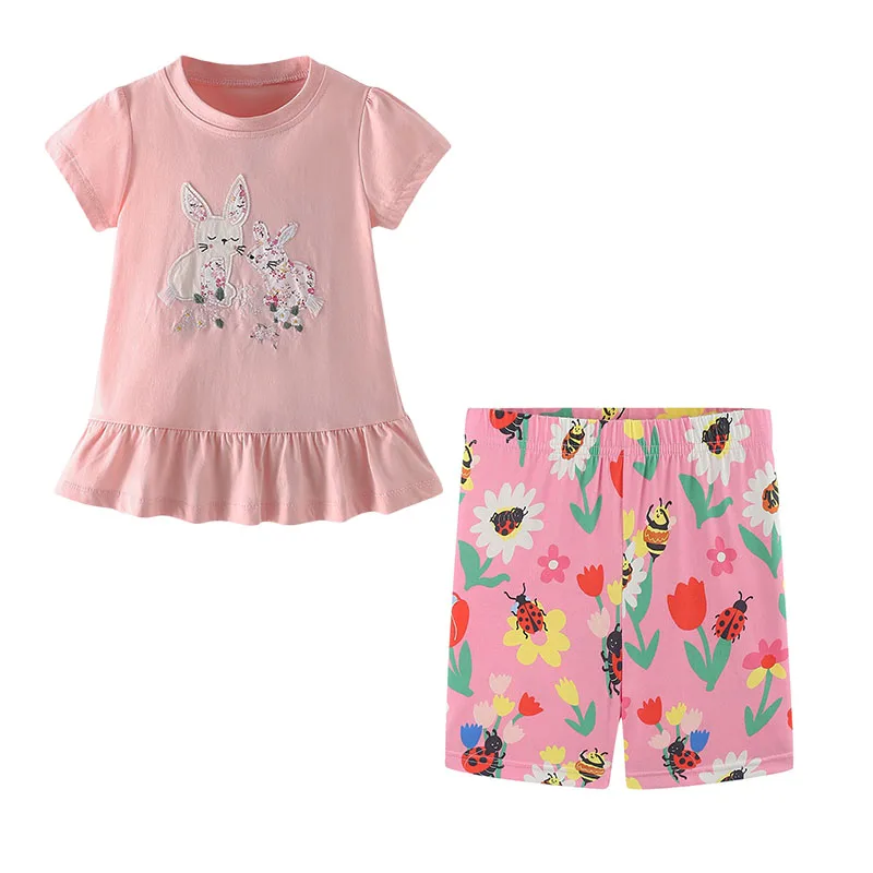 

Bunny Applique 2 Pcs Sets Tshirts+Shorts Summer Short Sleeve Animals Children'S Clothing Sets Fashion Style Kids Suit