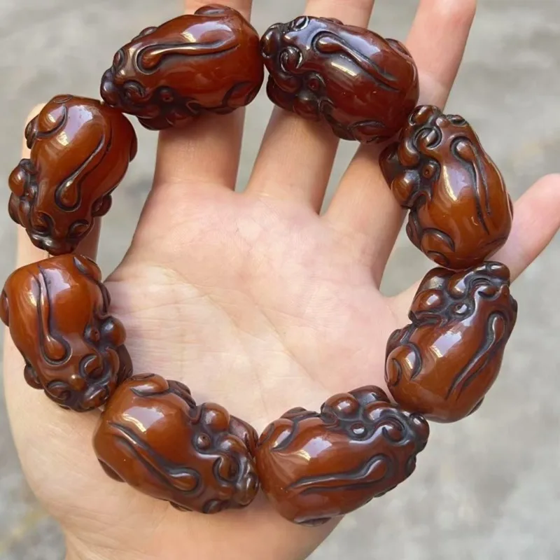 New amber , resin old beeswax Pixiu , unisex bracelet