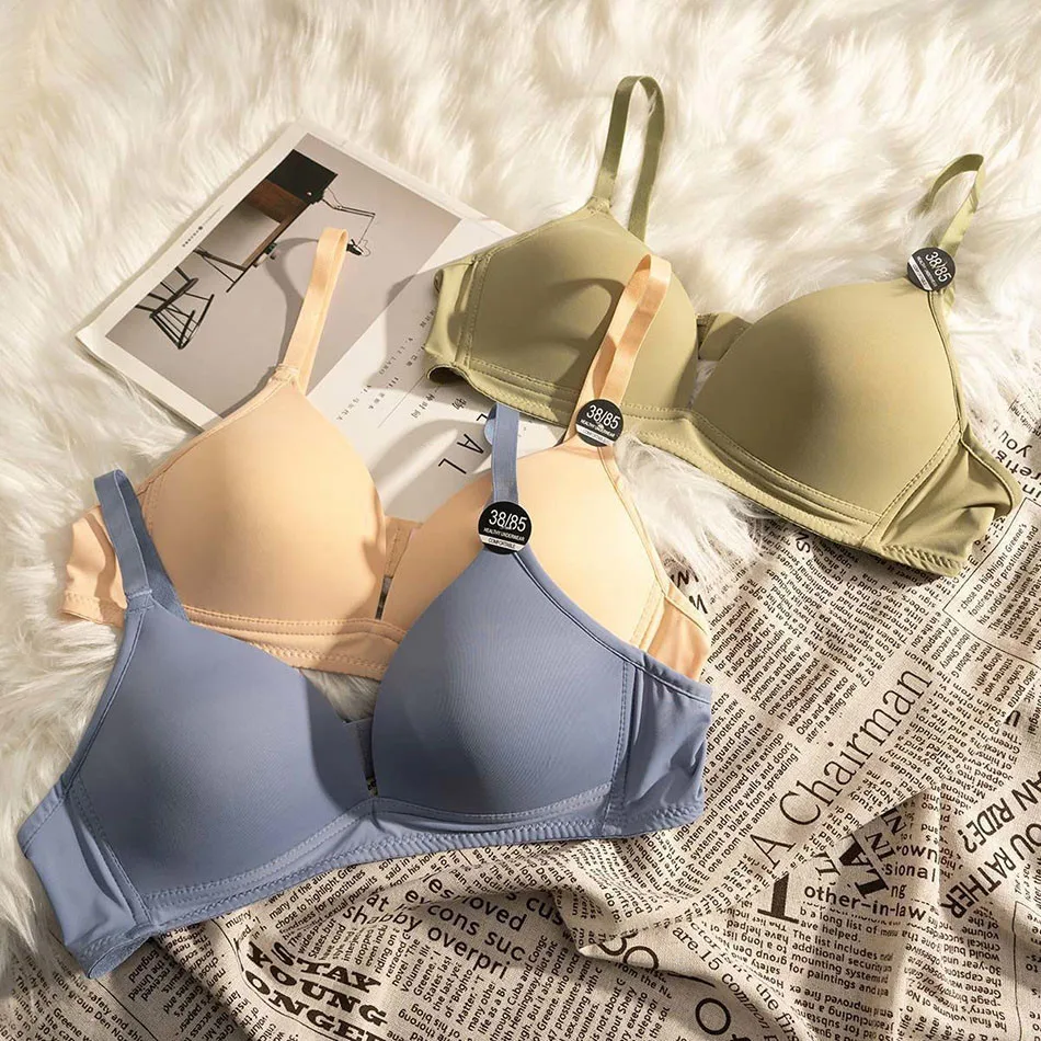 Women Bras Comfortable lingerie Cotton Thin Style Unlined Bralette Wireless Gathering Sexy Deep V Triangle Cup Beauty Back Bra