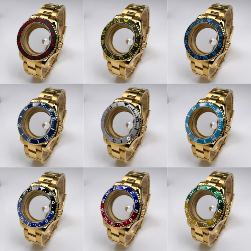 NH35 Case 40mm Full Yellow Gold YM Design Two-Way Rotating Bezel Stainless Steel Sapphire Glass NH35  NH34 Movement Watch Case