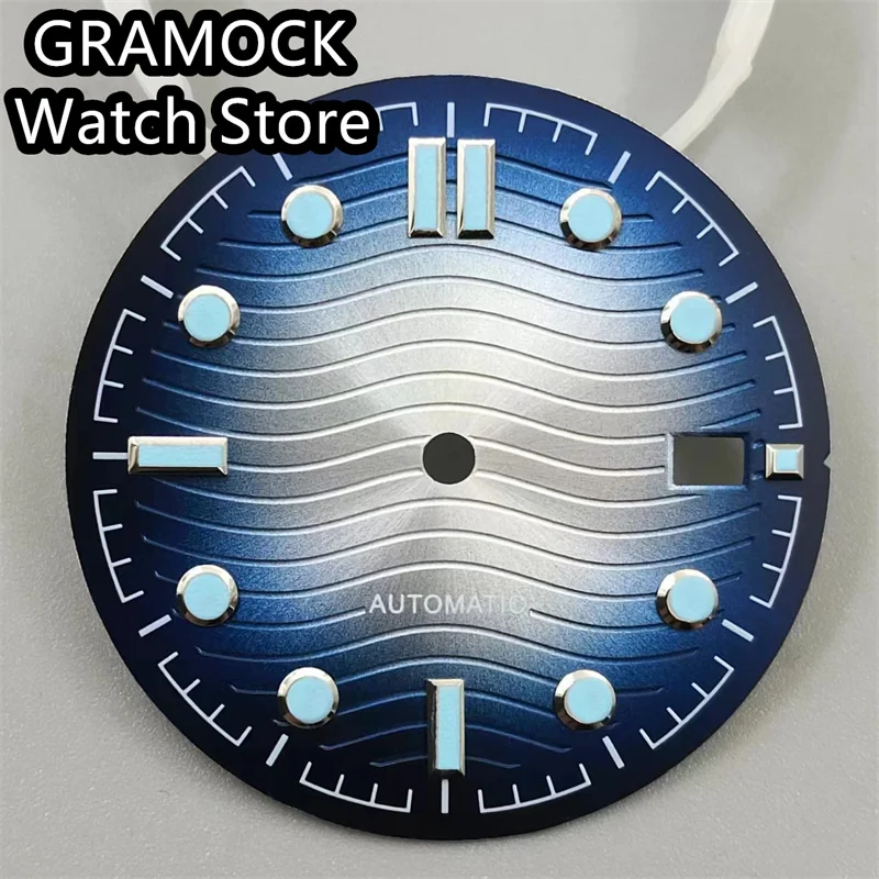 GRAMOCK 31mm Dial Gradient Color Blue Luminous Fit NH35 Movement For 41mm Automatic Mechanical Watch Case Date Window