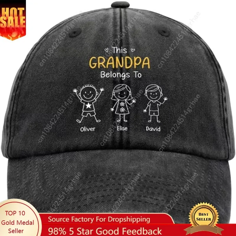 

Custom Vintage Washed Denim Baseball Cap, Personalized Baseball Hats for Dad, Grandpa, Dad Gifts from Daughter, Son