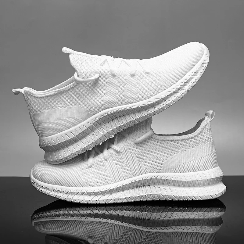 

Summer Mesh Men Shoes Lightweight Sneakers White Size 46 Casual Shoes Outdoor Mesh Flat Comfortable Sports Breathable Shoe Black