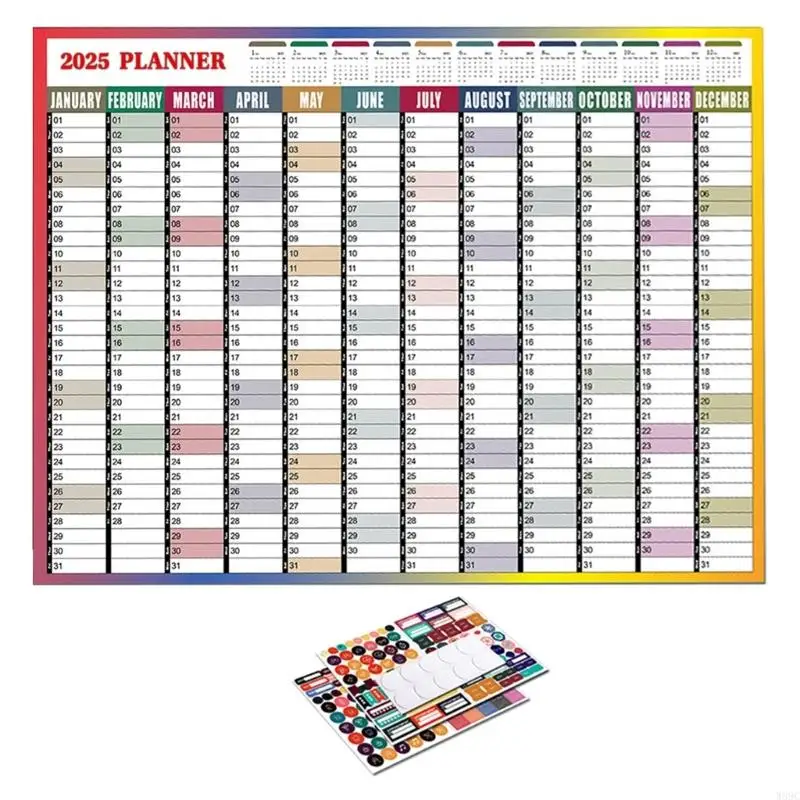 W89C 2025 roczny planer 2025 Kalendarz ścienny domowy 2025 Pełny rok na wyświetlenie kalendarza