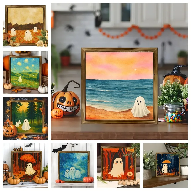 20cm Vintage Gothic Skeleton Couple Wood Frame Wall Art Eternally Yours Halloween Pumpkin Moon Retro Fall Spooky Home Wall Decor