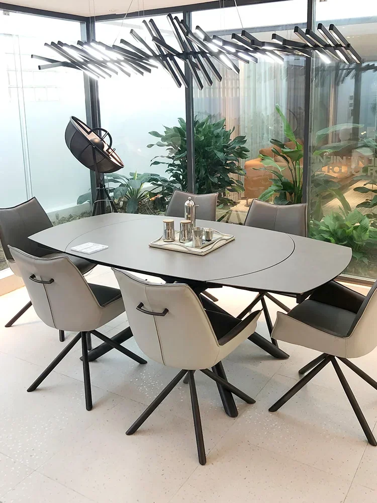 BJ Minimalist Imported Calai Stone Plate Retractable Dining Tables And Chairs Set