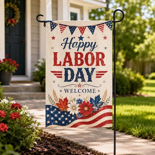 Happy Labor Day Welcome Garden Flag Vintage Patriotic USA Autumn Fall Yard Flag YYZ
