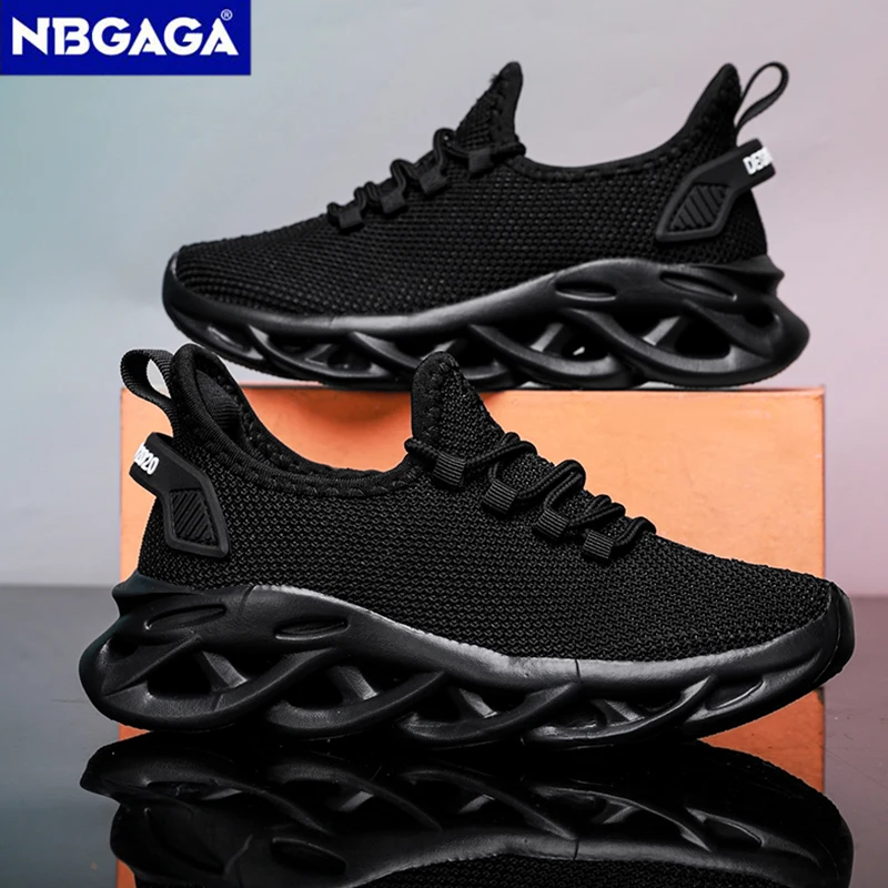 

Boys' Breathable Running Shoes Lightweight Casual Sports Shoes Outdoor Children's Black Mesh Walking Footwear
