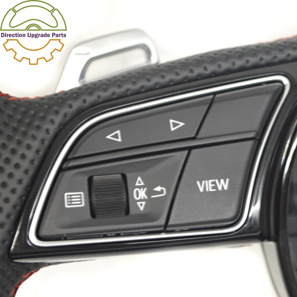 For Audi A4 B9 Perforated Leather Red Stitching 12 o'clock Lime For RS LOGO Shift Paddle Customize Steering Wheel