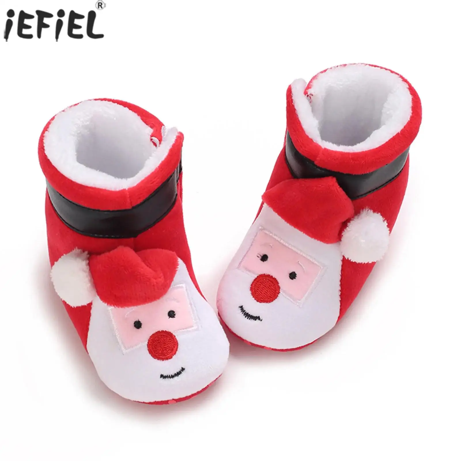 

Baby Boys Girls Christmas Santa Shoes Warm Fleece Booties Soft Cozy Slippers Winter Infant Newborn Floor Shoes First Walkers