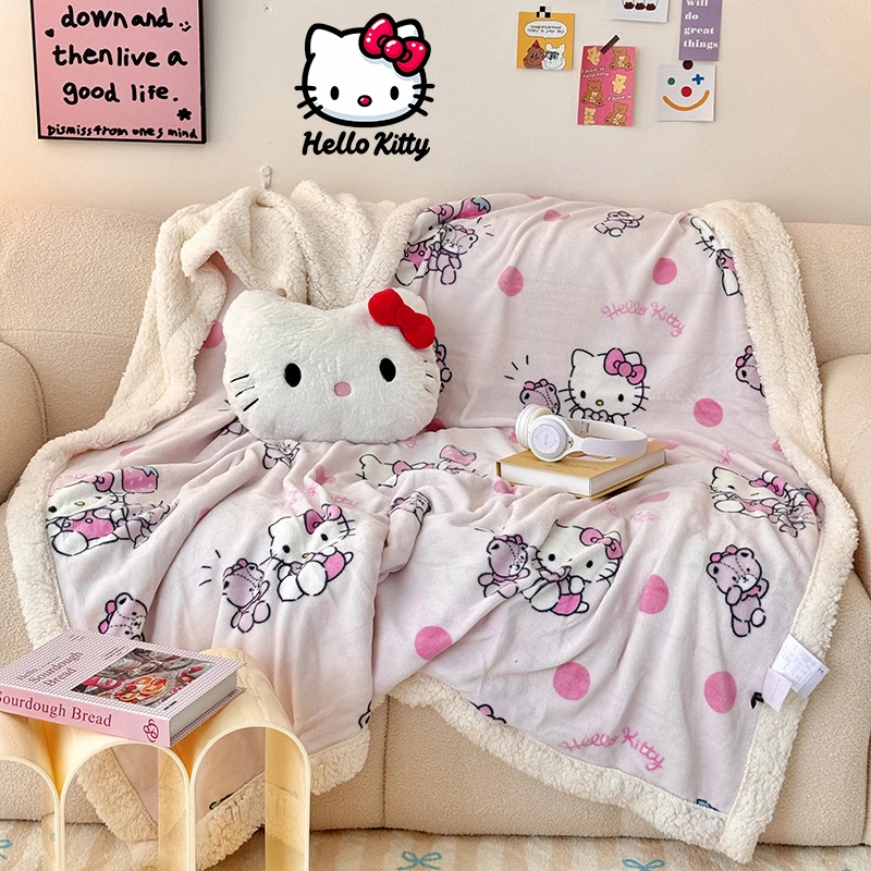 

Sanrio Cartoon Milk Velvet Blanket Cartoon Hello Kitty Melody Cinnamoroll Thick Lamb Velvet Autumn/Winter Home Warm Sofa Blanket