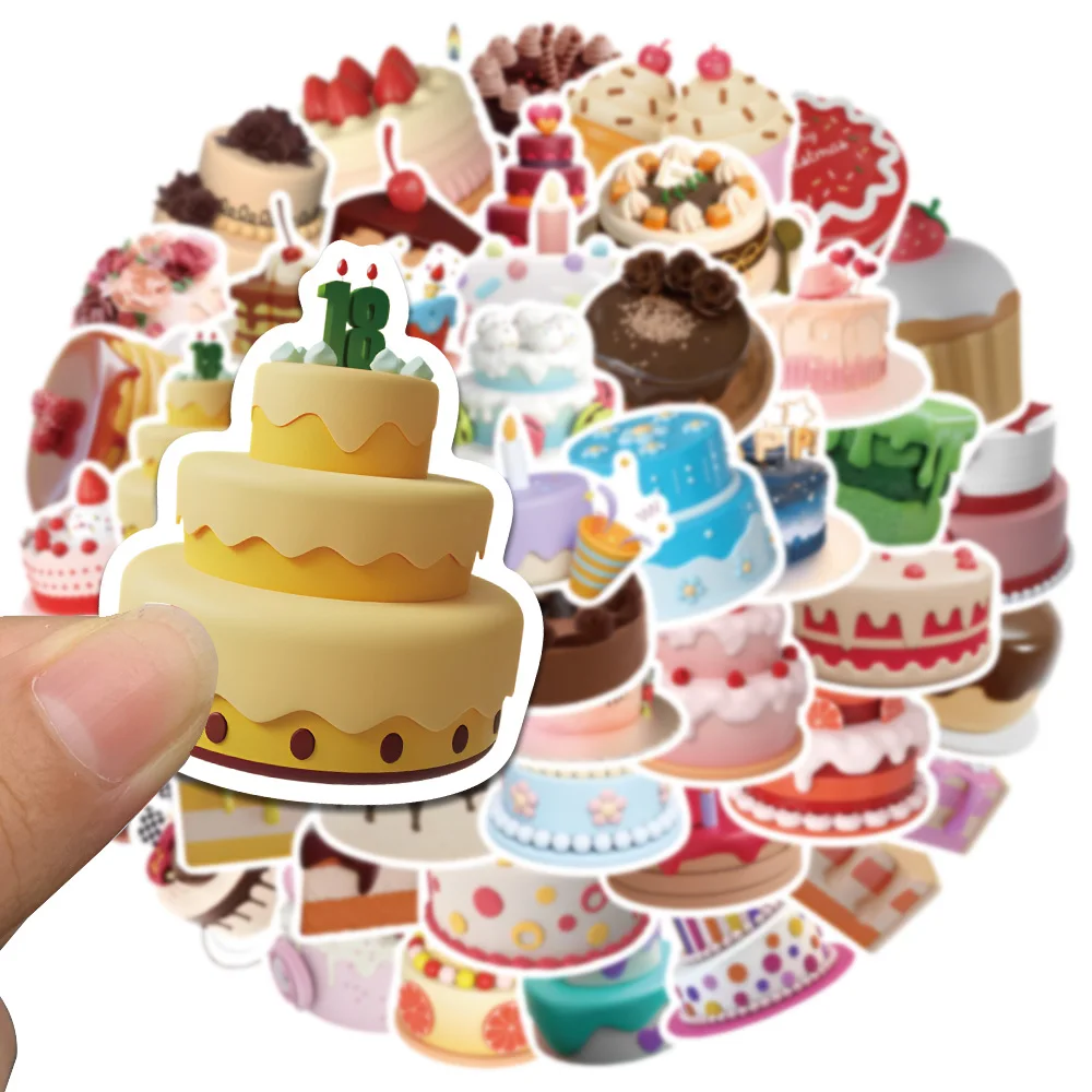 50PCS Pink 3D Birthday Cake Snack Cute Stickers Kawaii Motorcycle Car Stationery Scrapbooking Album Decal Sticker Kids Toy