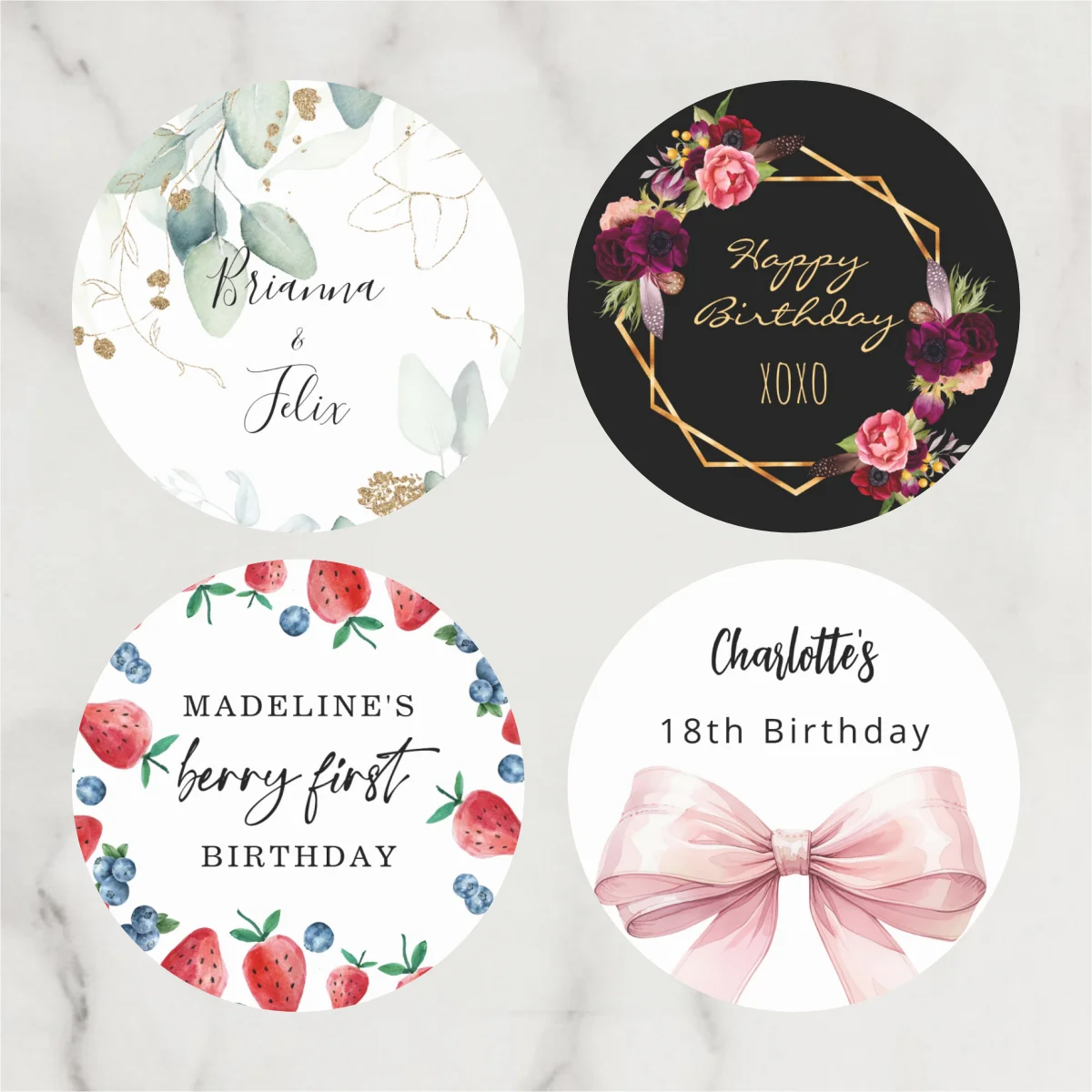 

Customized gift labels, custom wedding circular stickers, personalized stickers for wedding and birthday gift labels.