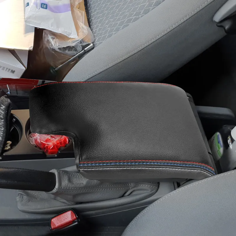 Car Accessories Center Control Armrest Box Cover Microfiber Leather Sticker Trim red blue line For BMW 3 Series E46 1998-2005