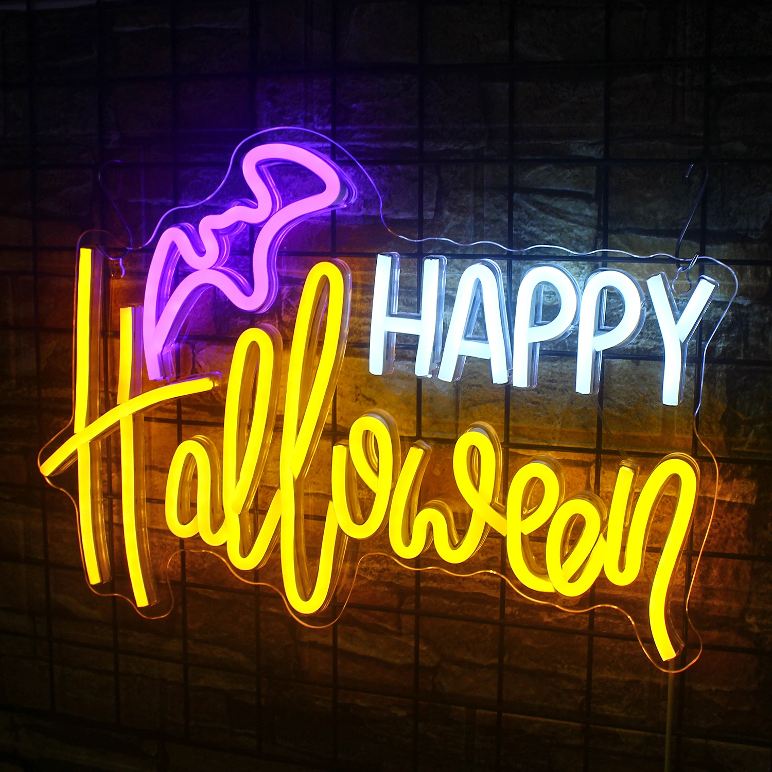 Imagem -03 - Feliz Halloween Led Sinais de Néon Carta Light up Sign Bat Amarelo Branco Lâmpada de Parede para Bar Home Party Decor Usb Powered