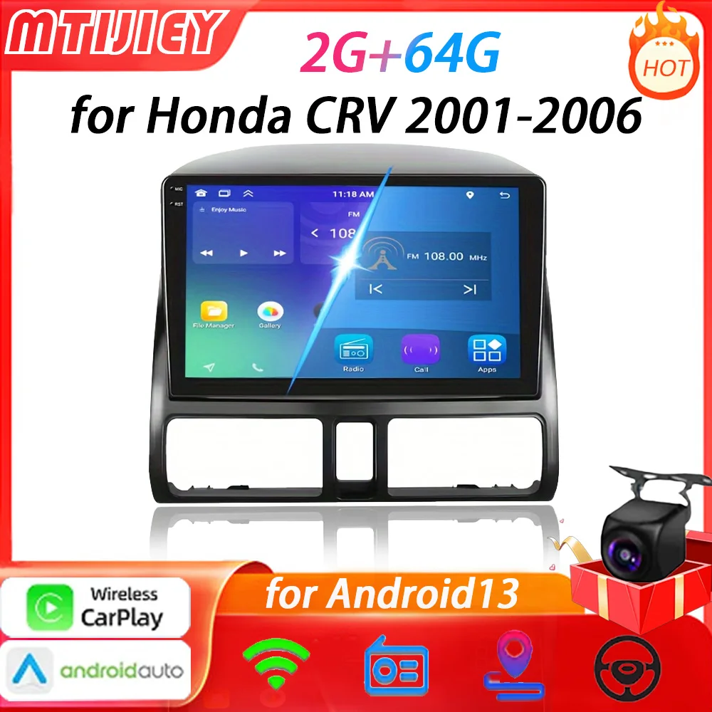 MTIJIEY 2+64G Car radio for Honda CR V CR-V 2001-2006 Android 13 Autoradio Stereo GPS navigation Carplay multimedia player 2din