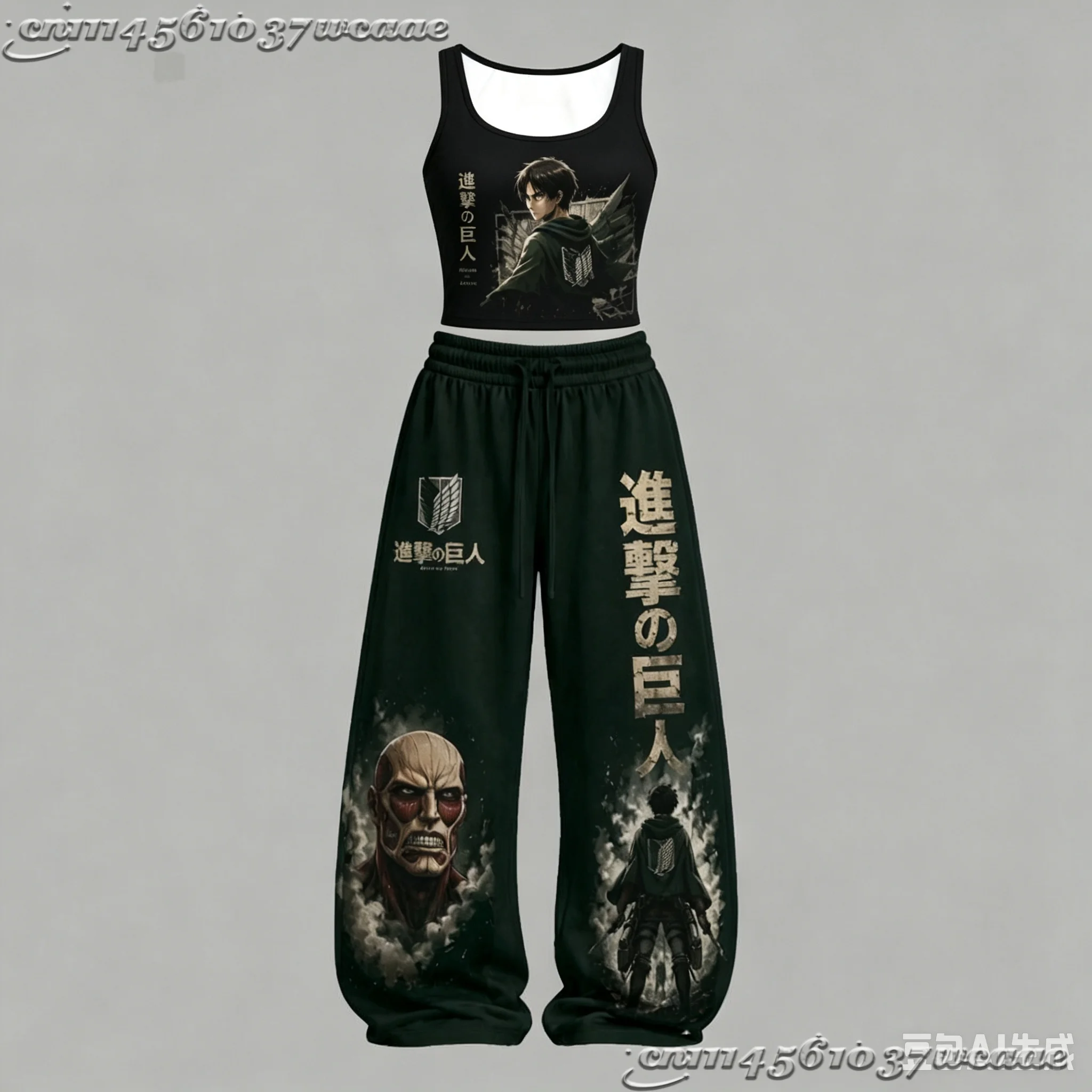 New Universal Tank Top Wide Leg Pants Set Attack on Titan Wings of Freedom Colossal Titan Anime Print Two Piece  Family Kids