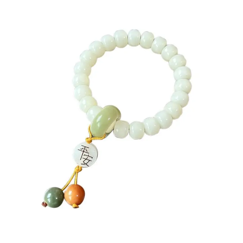 white jade bodhi bucket bead bracelet National wind peace and happiness pendant single loop around finger Johor bead bracelet