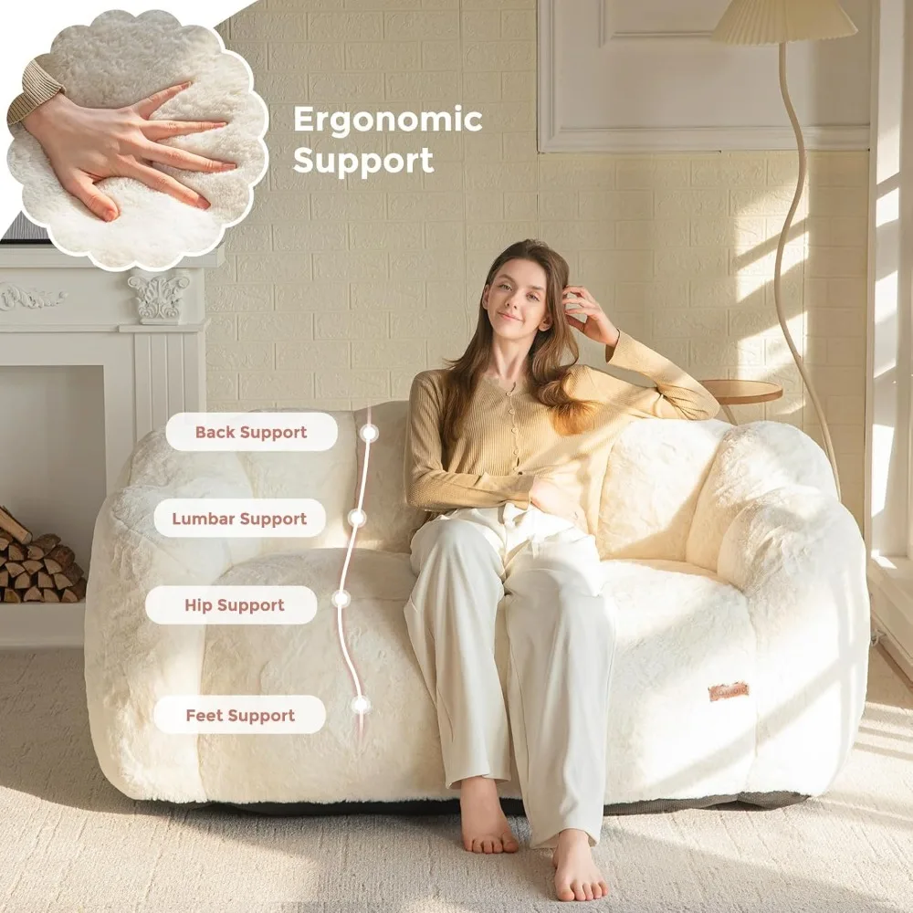 

loveseat floral shaped bean bag sofa, ultra soft love seat mini sofa couch, faux fur reading chair