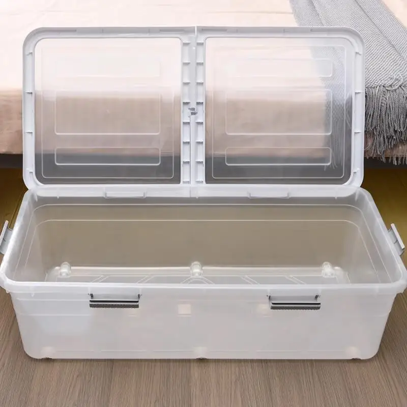 Caixa Organizadora Transparente para Armazenamento Sob a Cama, Estilo Gaveta, com Rodas Giratórias, Material PET+PE, Estilo F...