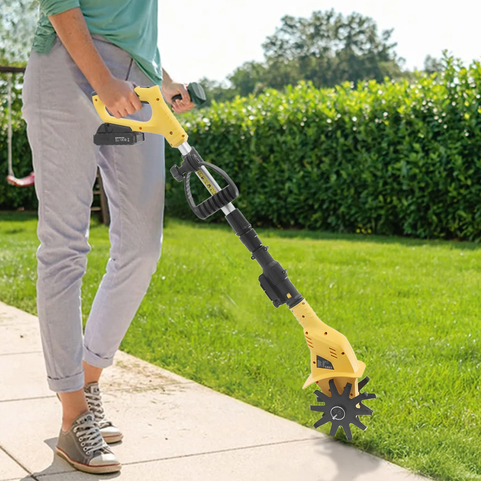 Cultivador inalámbrico eléctrico de mano de doble cara, cultivador de jardín de 3,9 pulgadas con poste extensible de 20V