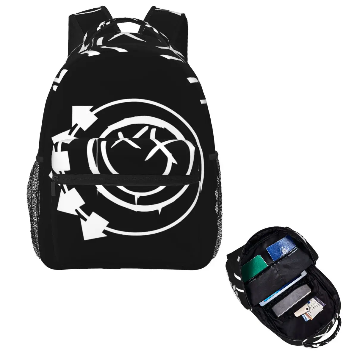 Blink 182 Punk Smile Student Backpack School Bag Hiking Travel Daypack for Men Women Fashion Bookbag Shoulder Bags