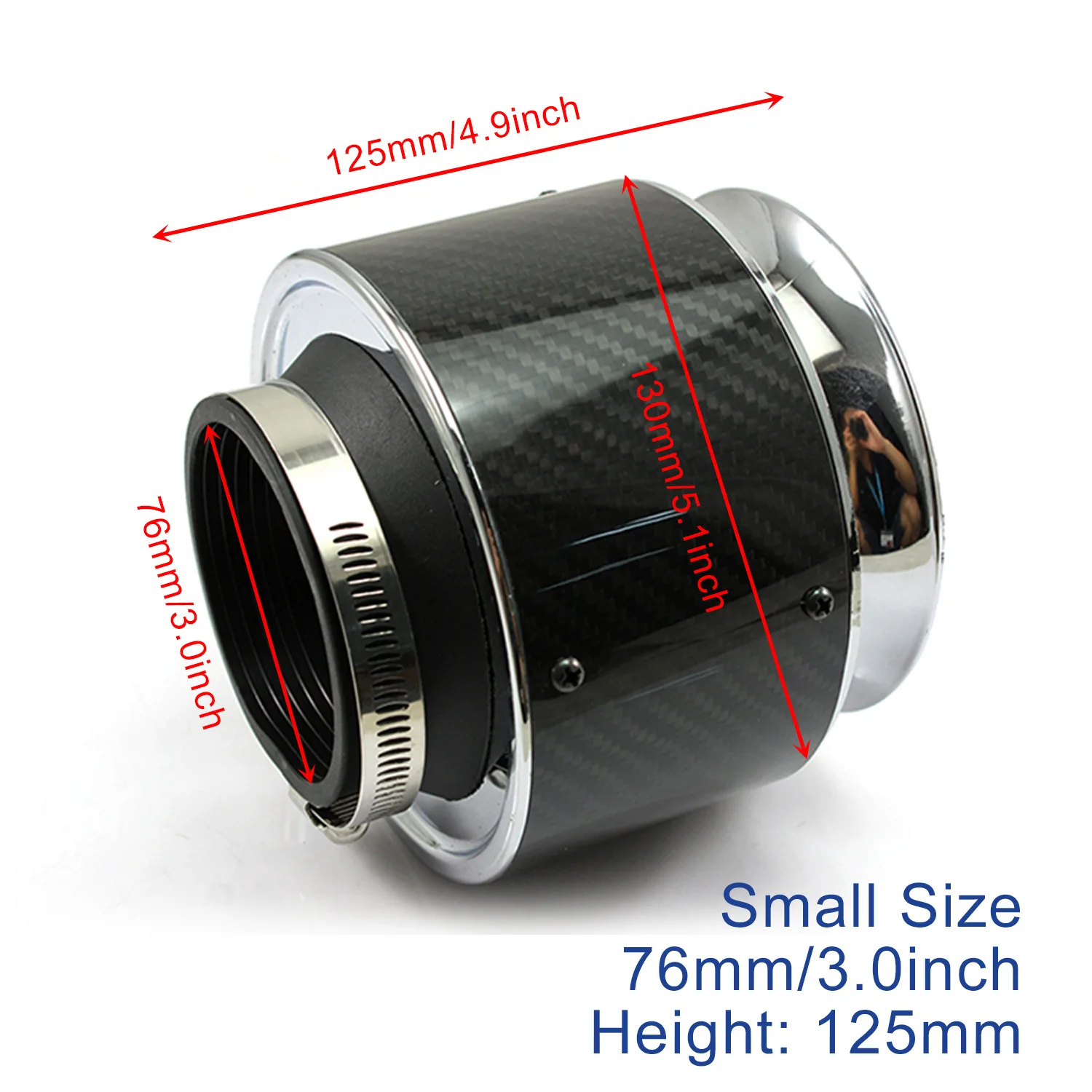 76mm Car Universal Vehicle High Flow Cleaner Air Filter High Performance Cold Air Intake Carbon Cover Sports Car Modification