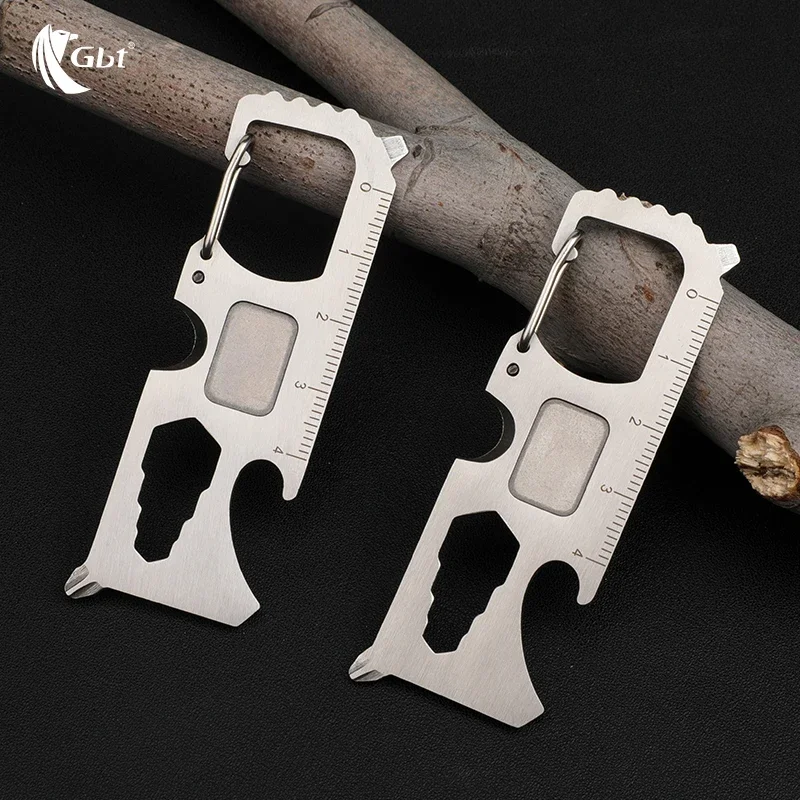 Stainless steel keychain with scale, portable and multifunctional combination tool