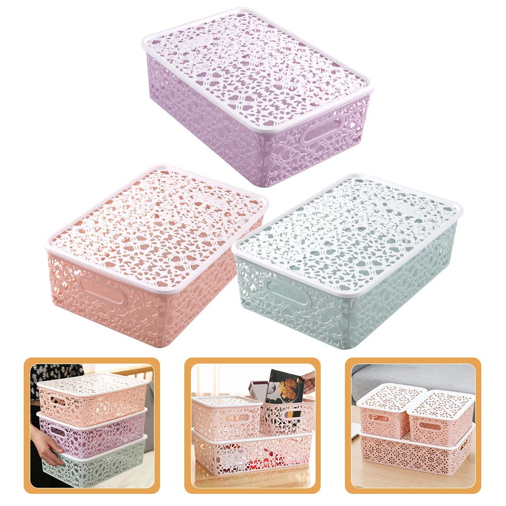 

3Pcs Storage Baskets Plastic Hollow Desktop Organizing Boxes Large Capacity Small Object Holder Multi-Functional Storage