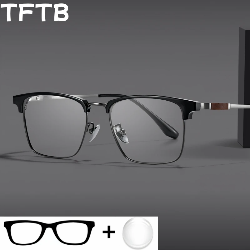 

TFTB Men's Retro Square Optical Prescription Glasses Ultralight Titanium Myopia Hyperopia Progressive Multifocal Recipe Eyewear