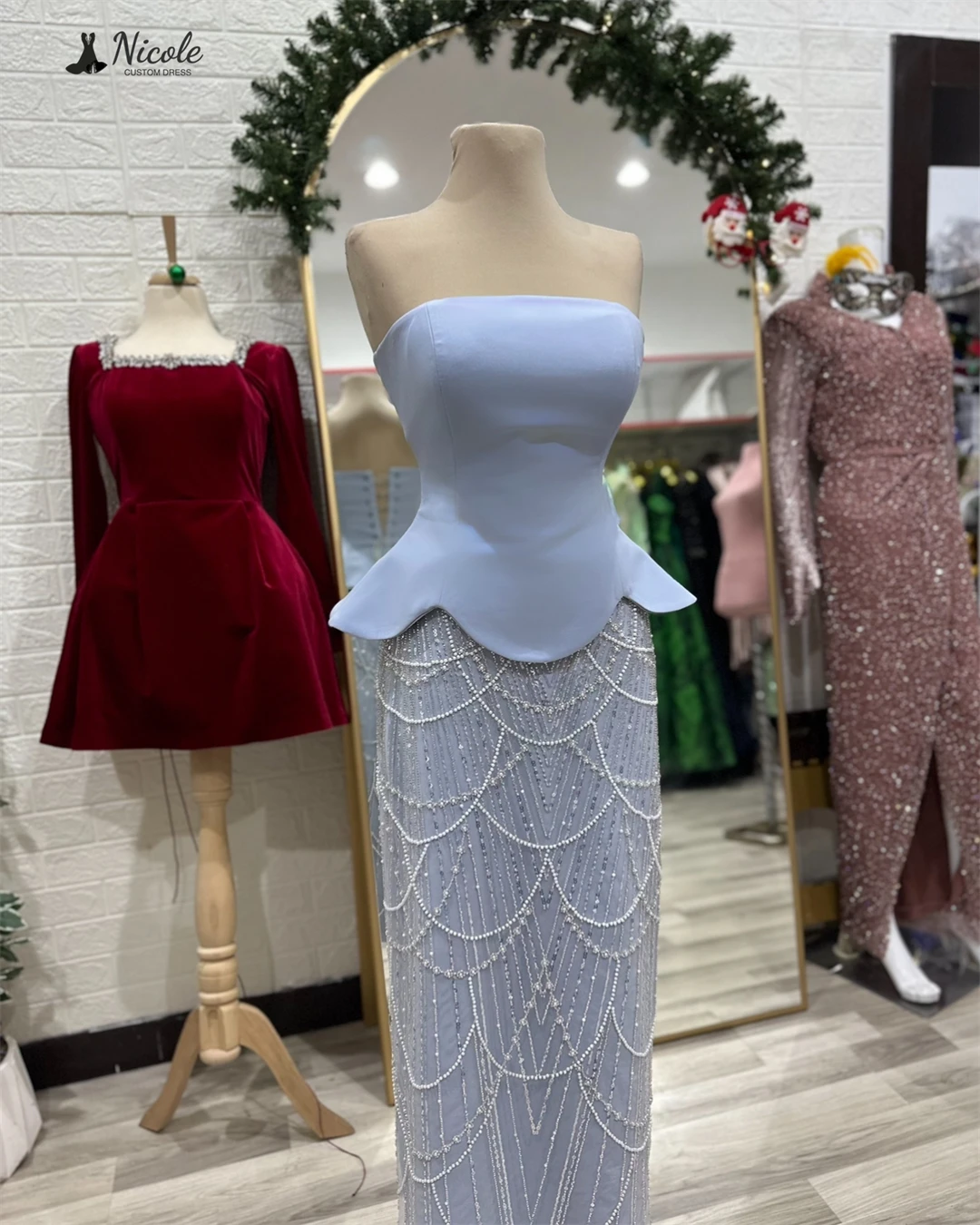 

Nicole Custom Made Elegant Evening Party Dresses for Women Bead Embroidery Luxurious Party Dress Line A Off-shoulder Ball Gowns