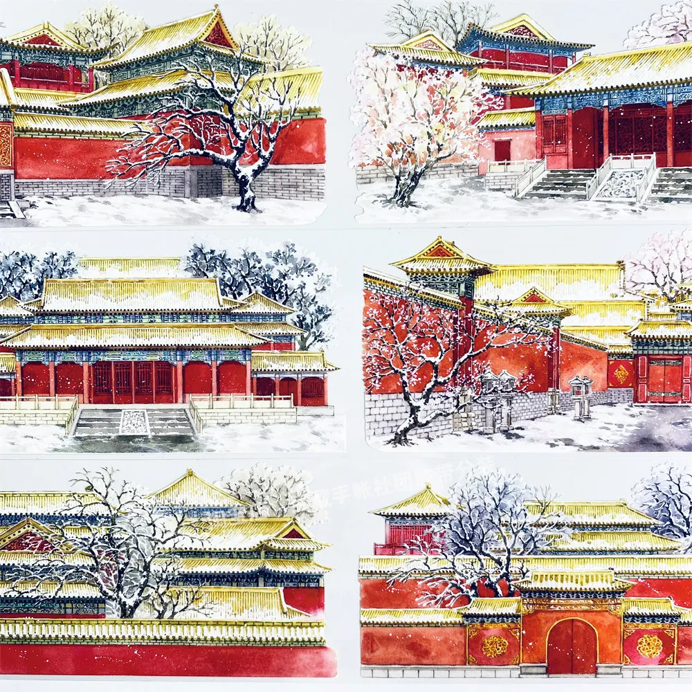 

Journal washi pet tape u49 Forbidden City snow scene 3zero loft landscaping ancient PET scrapbooking collage DIY sticker