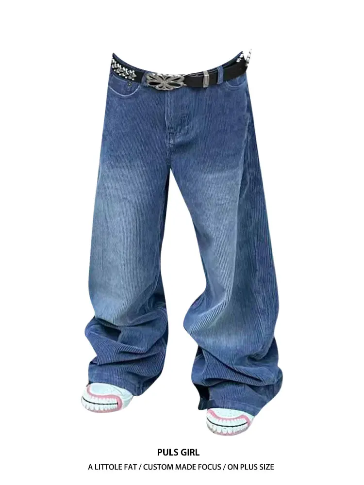 

Retro American Large Size Faded Corduroy Casual Pants Women's Loose Wide Leg Pants Autumn Winter New Style Street Style High ...