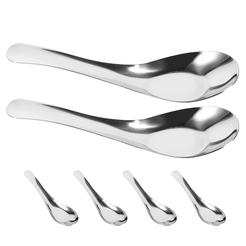 

6pcs Stainless Steel Flat Bottom Spoons Soup Spoon For Asian Korean Ramen Rice Cereal Tasting Sugar Sauce Serving Small Spoon