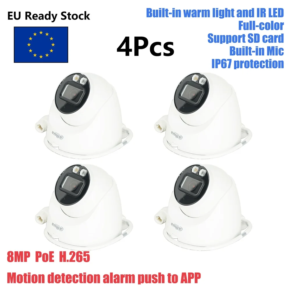 4x HDW2849T-S-IL Dahua 8MP Smart Tourists Light Partners-Focal Eyeball Wizwhich Caméra IP Lumière chaude intégrée et Microphone LED IR